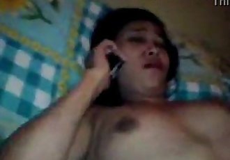 Cheating indonesian wife accept call from her husband - 2 min