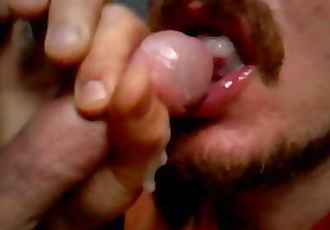 Uncut facial blowjob with huge cum load