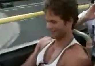 Guys wanks on bus for his buddies