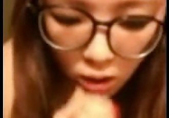 Asian girlfriend in a glasses sucking dick - 2 min