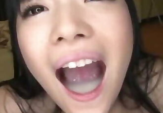 Japanese Cutie Gets Huge Mouthful and Swallows it