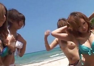 Shiho Kano and babes lick dong and have twats fucked on the beach - 10 min