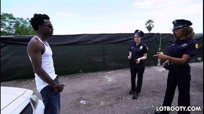 Two big ass female police officers get interracial fucked - 5 min