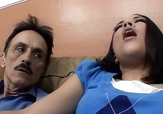 Tiny asian teen tight pussy gets broken by dirty old man and gets grandpa cum in her mouth - 13 min