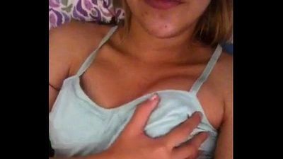 Pretty teen playing with her little tits. - 2 min