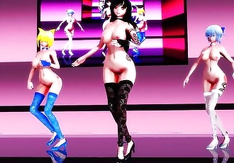 MMD Fukkireta R-18 Yuuka Kazami, Ran Yakumo and Cirno sexy dance
