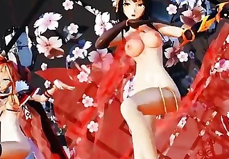 3D MMD Three Beauties Dance and Strip to Taoyuan Love Song