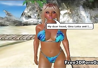 दो 3d कार्टून बेब sharing एक लंड पर के समुद्र तट