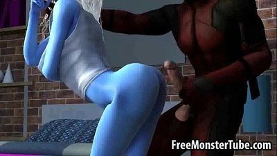 Hot 3D babe gets licked and fucked by Deadpool - 3 min
