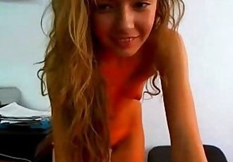 Pretty Oiled Blonde Teen Masturbates on Webcam