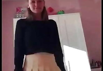Teen in skirt teases and strips 2 min 720p