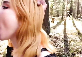Girlfriend Deepthroat and Passionate Fuck in the Wood - Cum on Tongue