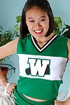 Amateur Asian cheerleader baring big butt and tits before spreading beaver