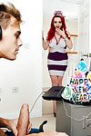 Redheaded party girl Jasmine James and her big naturals suck and fuck dick