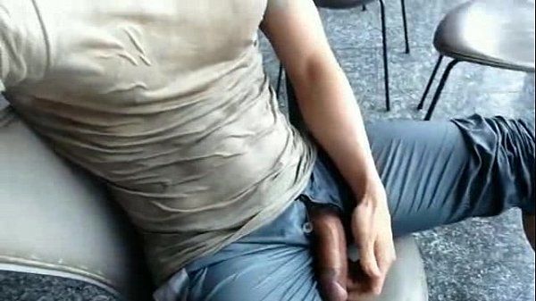 Selfpissing and wanking with cum shot at airport with people