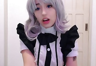 Maid cosplay girl sucking and begging to her boss