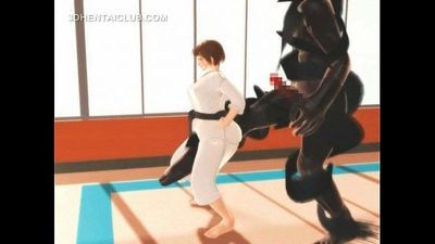 hentai karate Mädchen Würgen auf ein massive dick in 3d 5 min